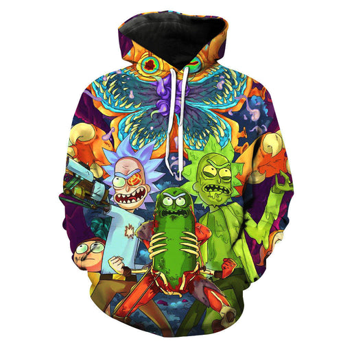 Rick and Morty Pickle Rick Toxic Rick Cyborg Rick Allover Print Hoodie